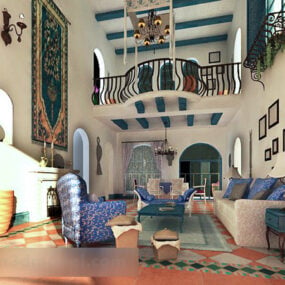 Mô hình 3d nội thất phòng khách Địa Trung Hải