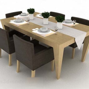 סט שולחן אוכל מודרני מינימליסטי דגם תלת מימד