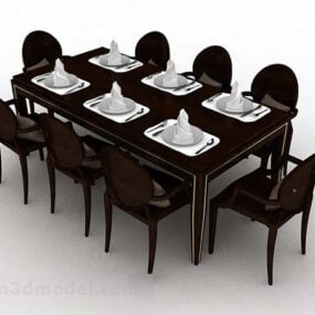 كرسي طاولة طعام خشبي موديل 3D
