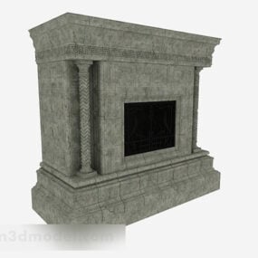 Brown Stone Fireplace Design 3d model