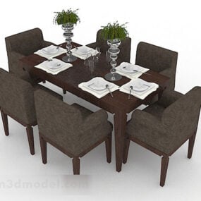 Modern Wooden Dining Table Chair 3d model