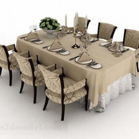 Ruskea ruokapöydän tuolisarja 3d-malli