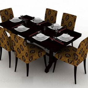 أثاث خشبي طاولة طعام كرسي مجموعة نموذج ثلاثي الأبعاد