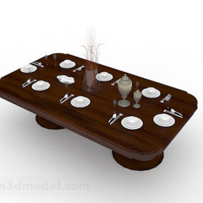 Wooden Dining Table Set 3d model