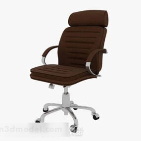 Brown Leather Wheels Office Chair 3d model