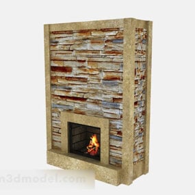 Furniture Brown Stone Fireplace 3d model