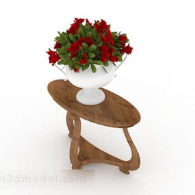 Indoor Table With Potted Plant 3d model