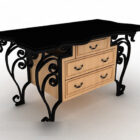 Black Iron Desk With Wooden Cabinet