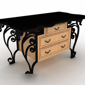 Black Iron Desk With Wooden Cabinet 3d model
