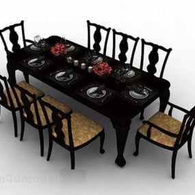 كرسي طاولة طعام خشبي صيني موديل 3D