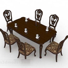 כיסא שולחן אוכל מעץ חום דגם תלת מימד