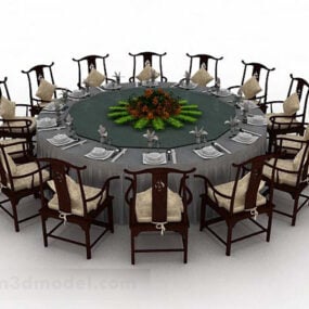 כיסא שולחן אוכל סיני מעץ V1 דגם תלת מימד