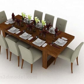 Brown Dining Table Chair Furniture Set 3d model