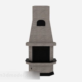 Brown Stone Fireplace V1 3d model