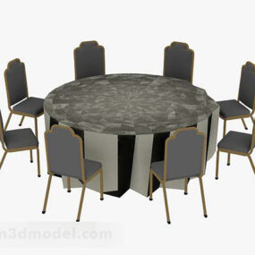 Gray Round Dining Table Chair Decor Set 3d model