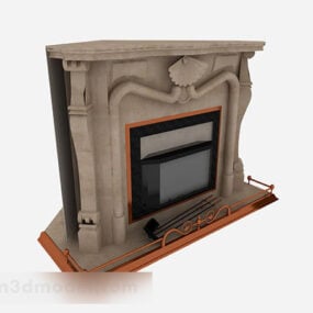 Brown Stone Classic Fireplace 3d model