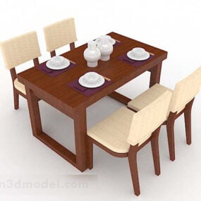 목재 식탁과 의자 4개 3d 모델