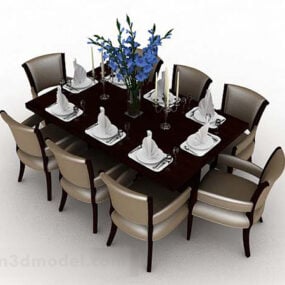 3д модель набора декора для домашнего деревянного обеденного стола и стула