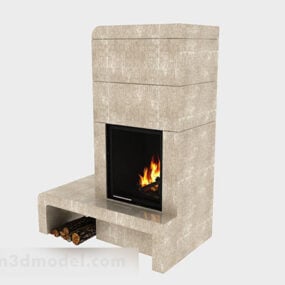Brown Stone Fireplace Minimalist Decoration 3d model
