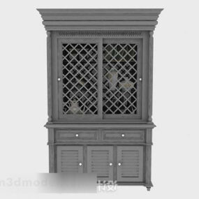 Gray Paint Antique Storage Cabinet 3d model