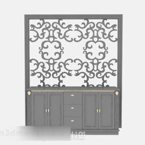 Gray Wood Entrance Cabinet With Screen 3d model