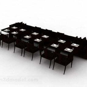 लंबी दूरी की लकड़ी की डाइनिंग टेबल कुर्सी 3डी मॉडल