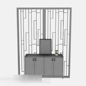 Gray Paint Wooden Entrance Cabinet 3d model