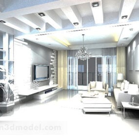 Sala de estar minimalista blanca moderna modelo 3d