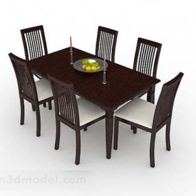 직사각형 목재 식탁과 의자 3d 모델