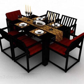 طاولة طعام خشبية صينية سوداء موديل 3D