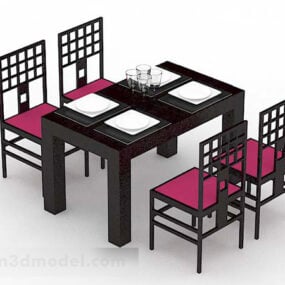 3д модель обеденного стола и стула в китайском стиле