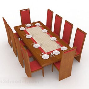 Wooden Home Dining Table Chair 3d model