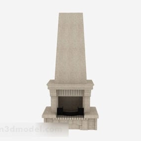 Brown Stone Traditional Fireplace 3d model