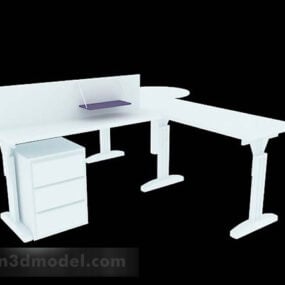 שולחן עבודה פשוט לבן דגם תלת מימד