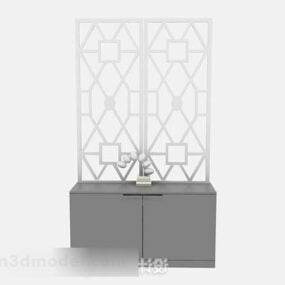 Mueble de entrada gris con decoración modelo 3d