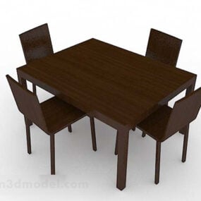 Kahverengi Yemek Masası ve 4 Sandalye 3D model