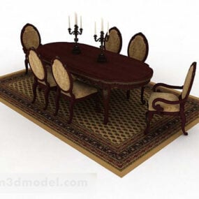 European Retro Dining Table Chair 3d model