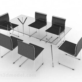 Lasinen ruokapöydän tuolisarja 3d-malli