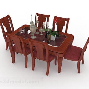 Domácí dřevěný jídelní stůl a židle 3D model