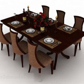 Mesa de jantar moderna de madeira e modelo 3d de cadeira