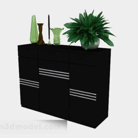 Mobile nero con decorazione di vasi modello 3d
