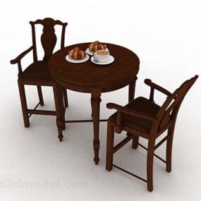 小さな木のダイニングテーブル椅子3Dモデル