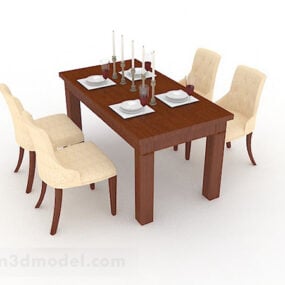 3д модель деревянного обеденного стола для квартиры и стула