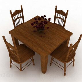 طرح صندلی میز ناهارخوری چوبی مدل سه بعدی