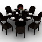Mesa e cadeira de jantar redonda marrom escuro