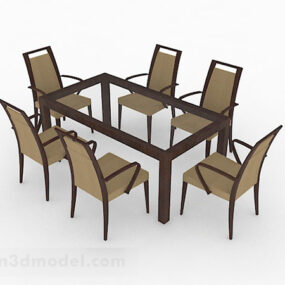 Bruine houten eettafel en stoel V1 3D-model