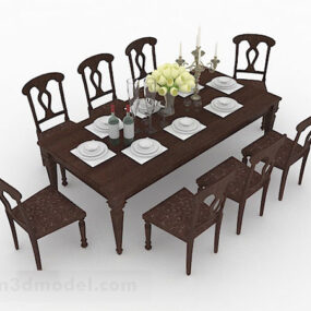 Houten bruine eettafel en stoel V1 3D-model