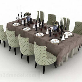 طاولة طعام كلاسيكية أوروبية وكرسي نموذج ثلاثي الأبعاد