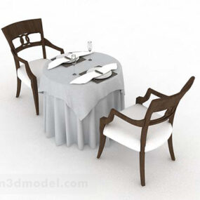Wooden Dining Table And Chair 3d model