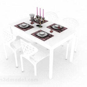 White Minimalistic Dining Table And Chair 3d model